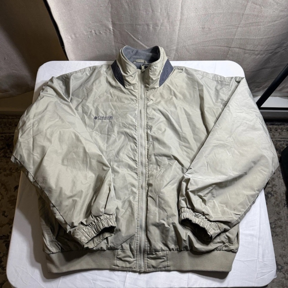 Columbia Fleece Lined Jacket Men’s XL Tan Full Zip Bomber Style Coat